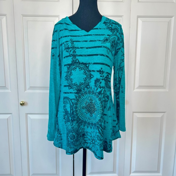 Xception Teal & Black Long Sleeved Embellished Tunic Size M - Picture 2 of 5